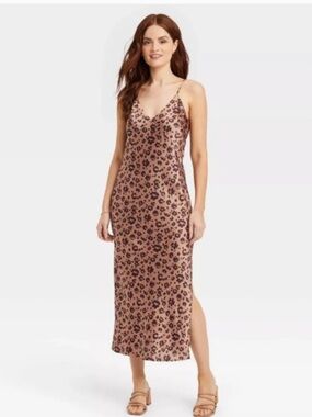 a new day Blush Leopard Slip Midi Dress